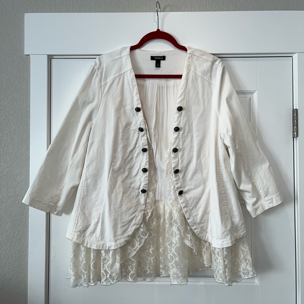 Torrid Ivory 2x Plus Size Lace Detail Blazer/Military Jacket